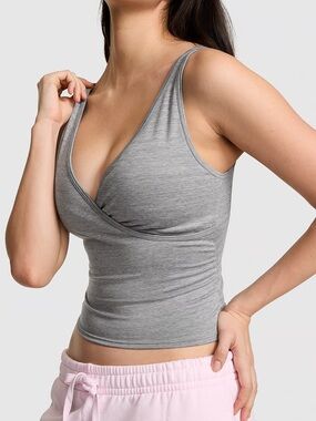 PINK Relay Ruched Wrap Bra Tank Night Owl Grey Marl XS